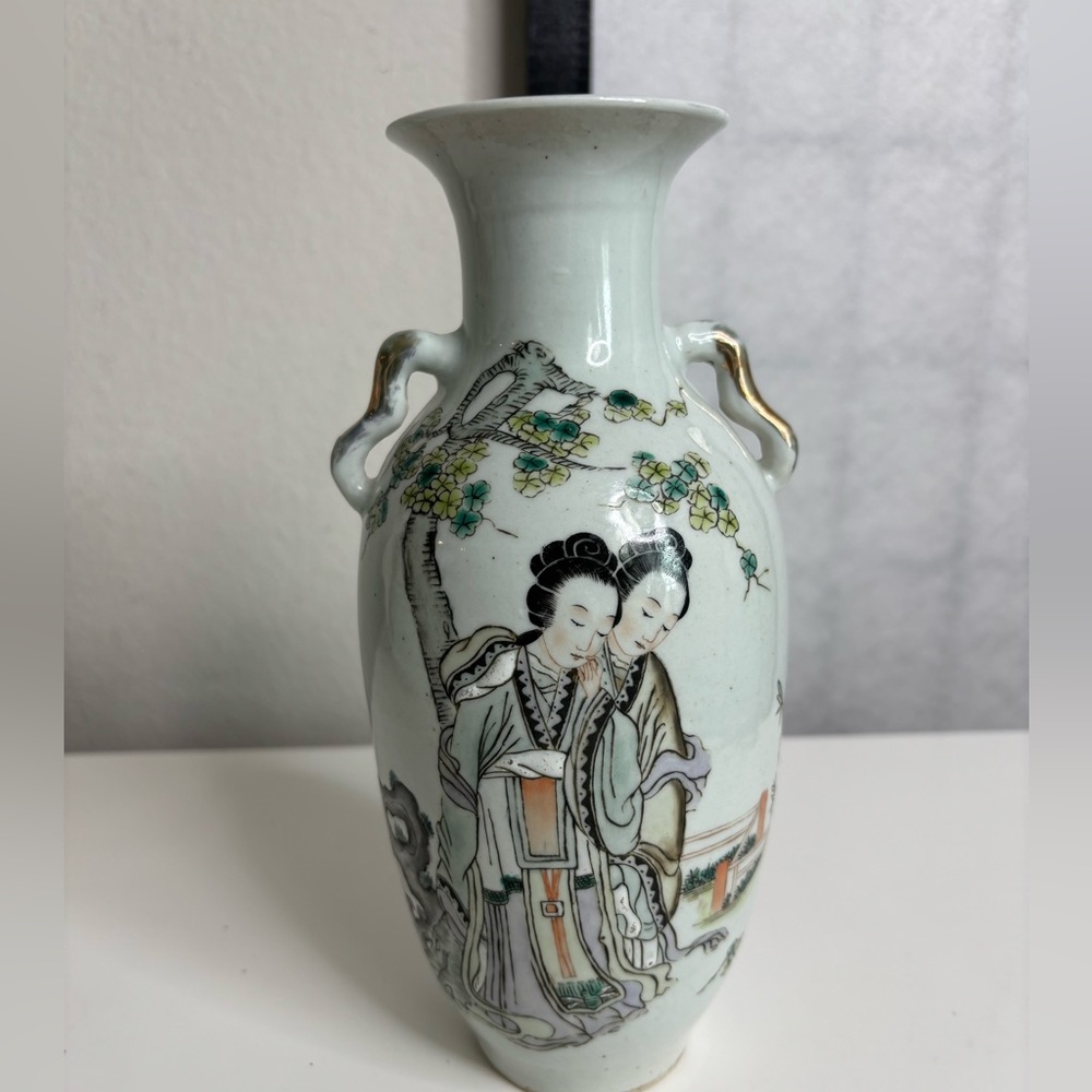 Antique Chinese Famille Rose Porcelain Figures Fine Vase 19th Mark 19.5”